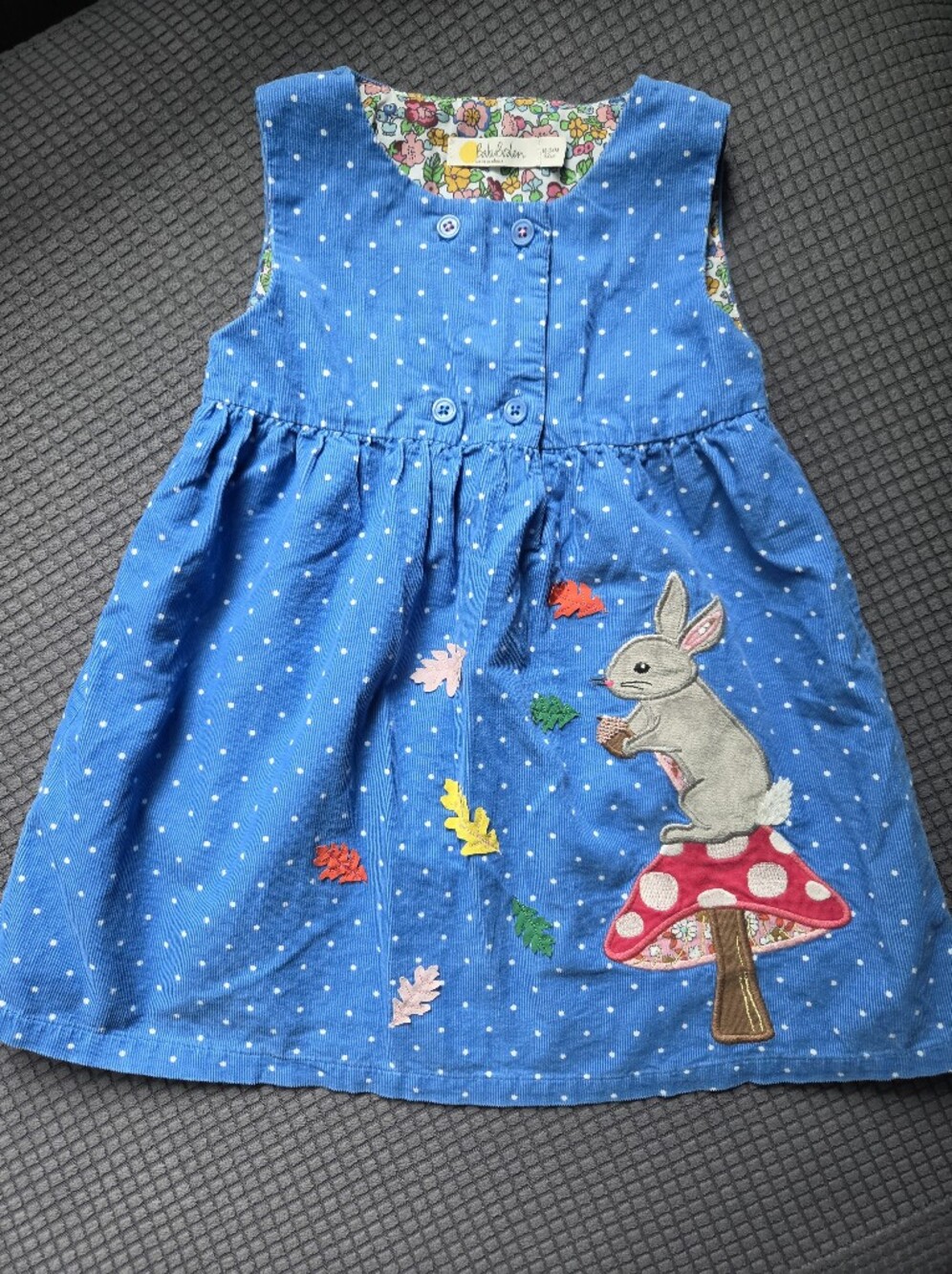 Baby Boden Blue Polka Dot Corduroy Bunny Appliqué Dress 18-24M - Picture 3 of 9